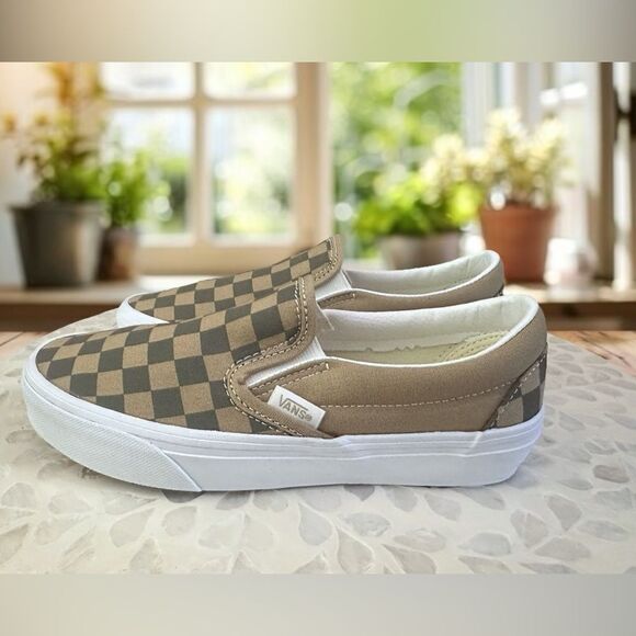 New Vans Classic Slip-On Shoes Canvas Block Checkerboard Brown (VN0A2Z41DFM) - Picture 6 of 12